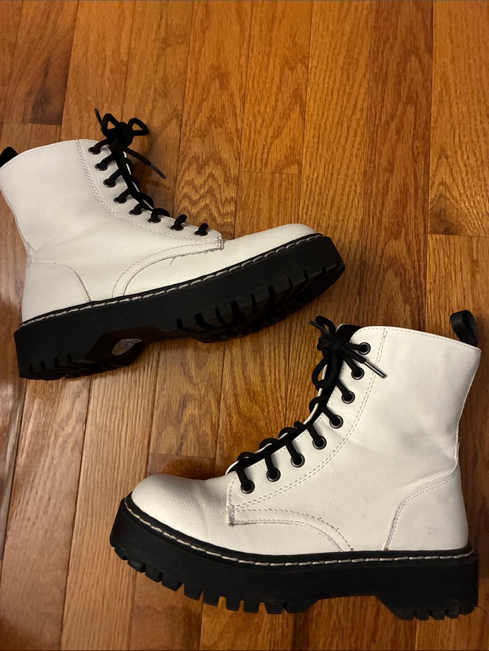 White Combat Boots with Black Sole and Laces